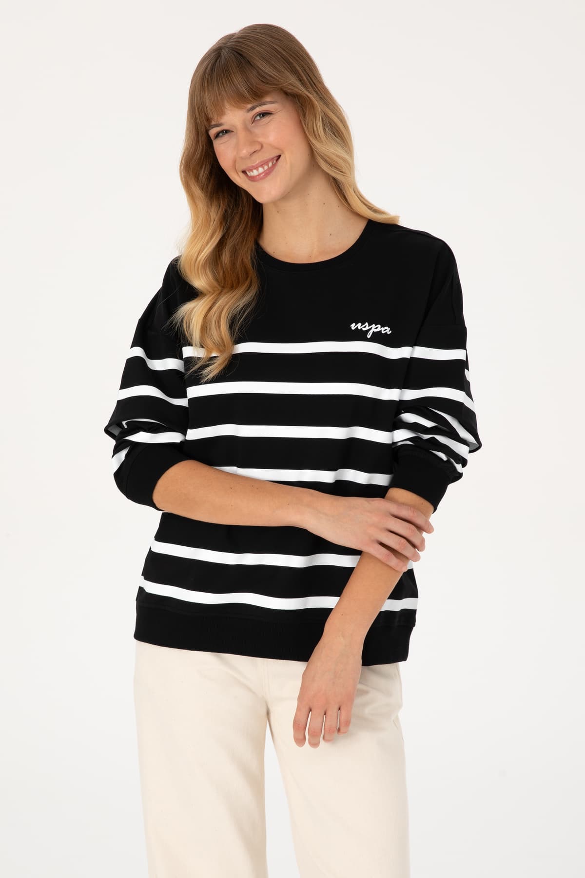 سوئیشرت زنانه U.S. Polo Assn. مشکی راهراه یقه گرد مدل 50313572-VR046 سوئیشرت زنانه U.S. Polo Assn. مشکی راهراه یقه گرد مدل 50313572-VR046