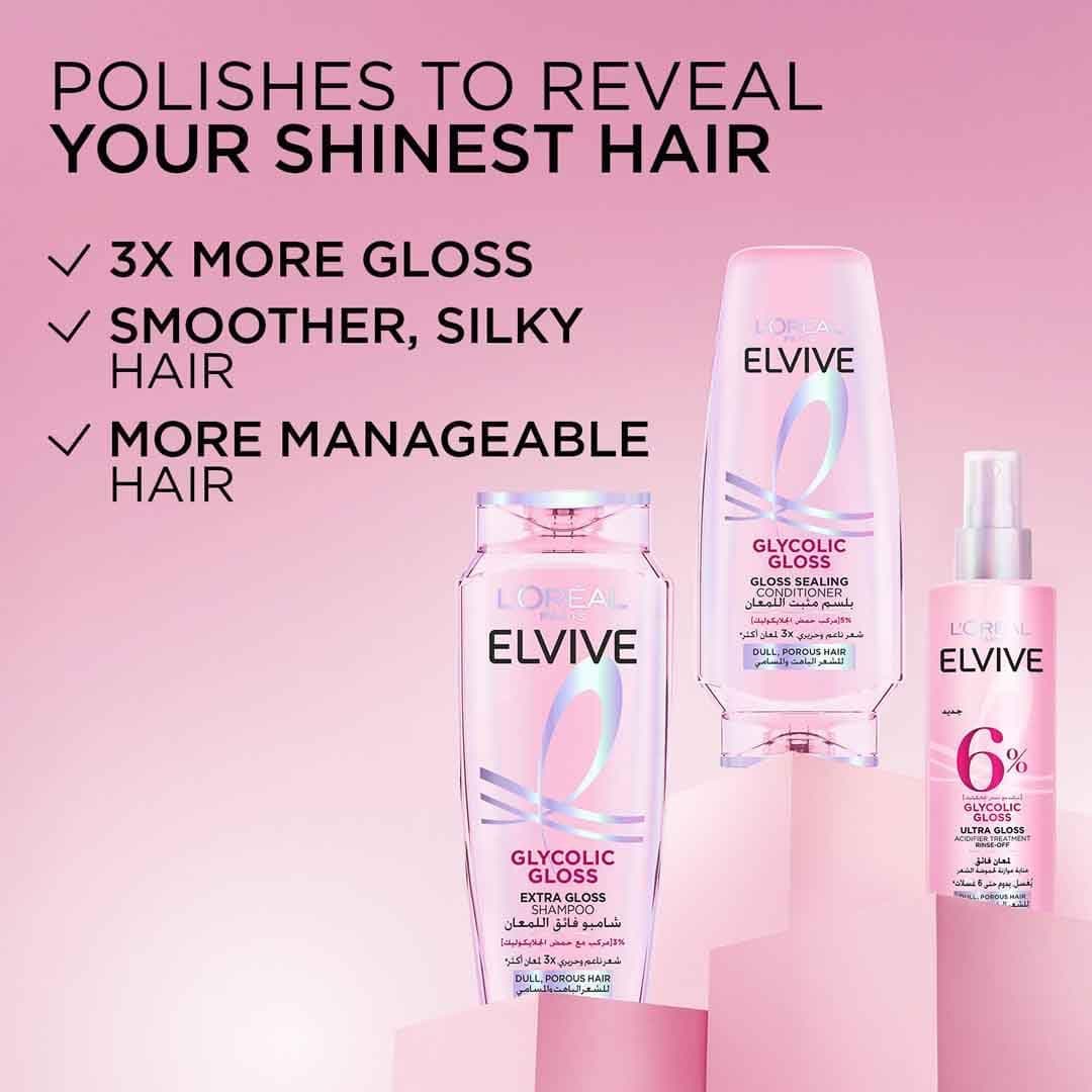 شامپو L'Oreal Paris Elvive Glycolic Gloss با کمپلکس صافکننده 3% و اسید گلیکولیک 400 ml شامپو L'Oreal Paris Elvive Glycolic Gloss با کمپلکس صافکننده 3% و اسید گلیکولیک 400 ml