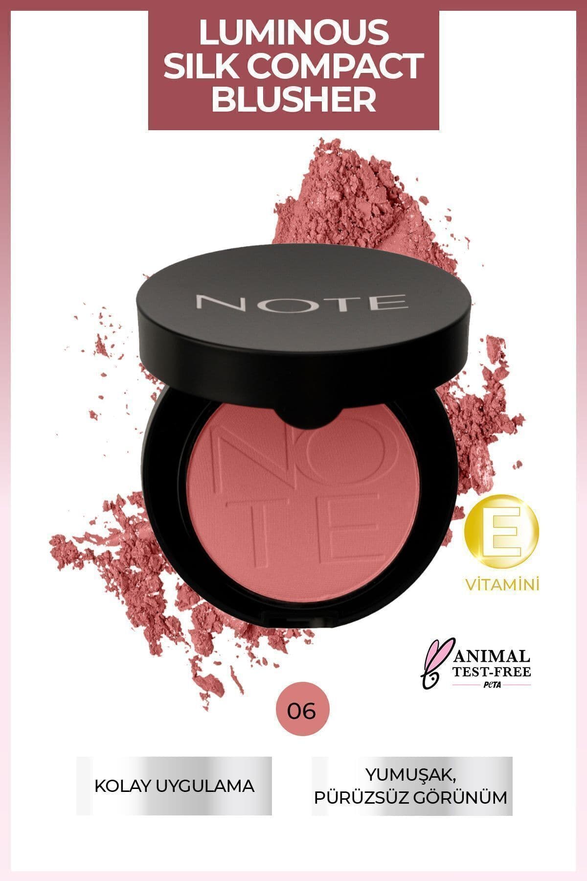 رژگونه پودری فشرده Note Cosmetics Luminous Silk رنگ صورتی شنی مدل 06 رژگونه پودری فشرده Note Cosmetics Luminous Silk رنگ صورتی شنی مدل 06