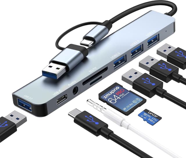 هاب USB-C 8 در 1 برای MacBook Air Loydia با درگاههای USB 3.0، 3 x USB 2.0، SD/TF و 3,5 mm هاب USB-C 8 در 1 برای MacBook Air Loydia با درگاههای USB 3.0، 3 x USB 2.0، SD/TF و 3,5 mm