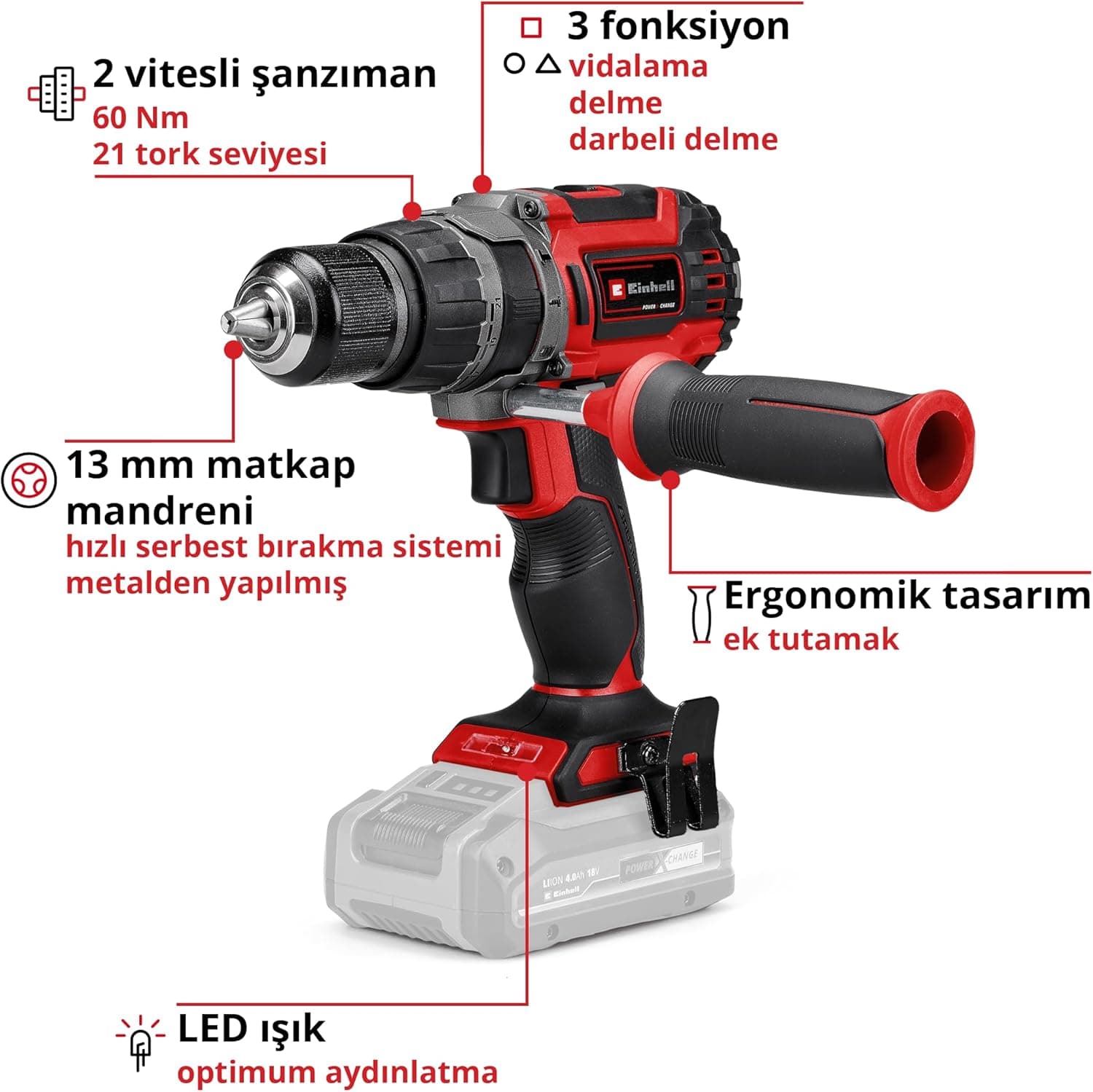 دریل پیچگوشتی شارژی چکشی Einhell مدل TP-CD 18/60 Li-i BL 4514205 دریل پیچگوشتی شارژی چکشی Einhell مدل TP-CD 18/60 Li-i BL 4514205
