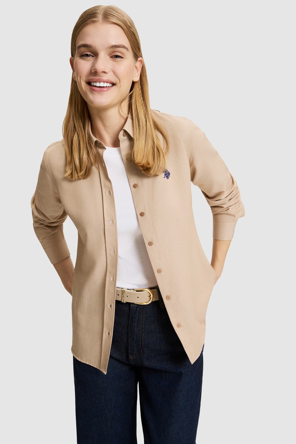 پیراهن زنانه U.S. Polo Assn. ساده آستینبلند شتری مدل 50324791-VR015 پیراهن زنانه U.S. Polo Assn. ساده آستینبلند شتری مدل 50324791-VR015