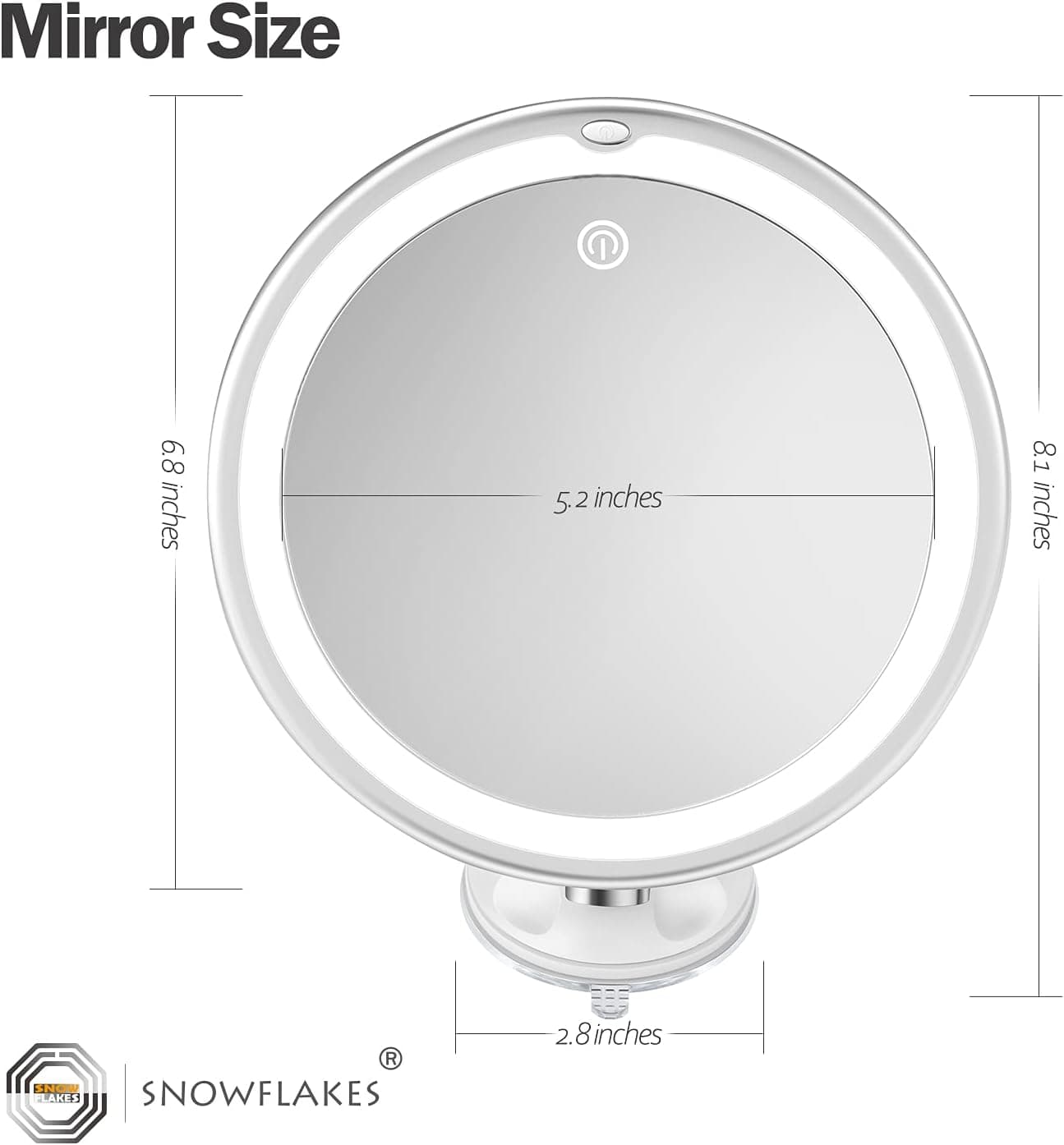آینه آرایش SNOWFLAKES با بزرگنمایی 10x، ۳ حالت نور و شانه آینه آرایش SNOWFLAKES با بزرگنمایی 10x، ۳ حالت نور و شانه