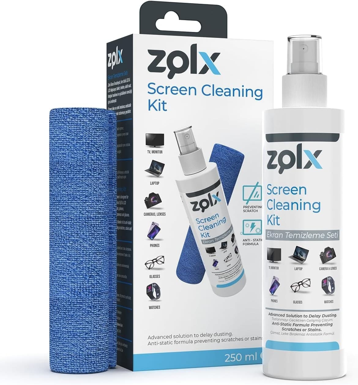 ست تمیزکننده صفحهنمایش zolx همراه با دستمال مدل 250ML ست تمیزکننده صفحهنمایش zolx همراه با دستمال مدل 250ML
