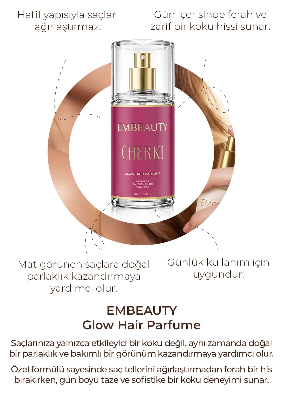 عطر مو Embeauty مغذی حاوی روغن آرگان Cherki Glow 100 ml عطر مو Embeauty مغذی حاوی روغن آرگان Cherki Glow 100 ml