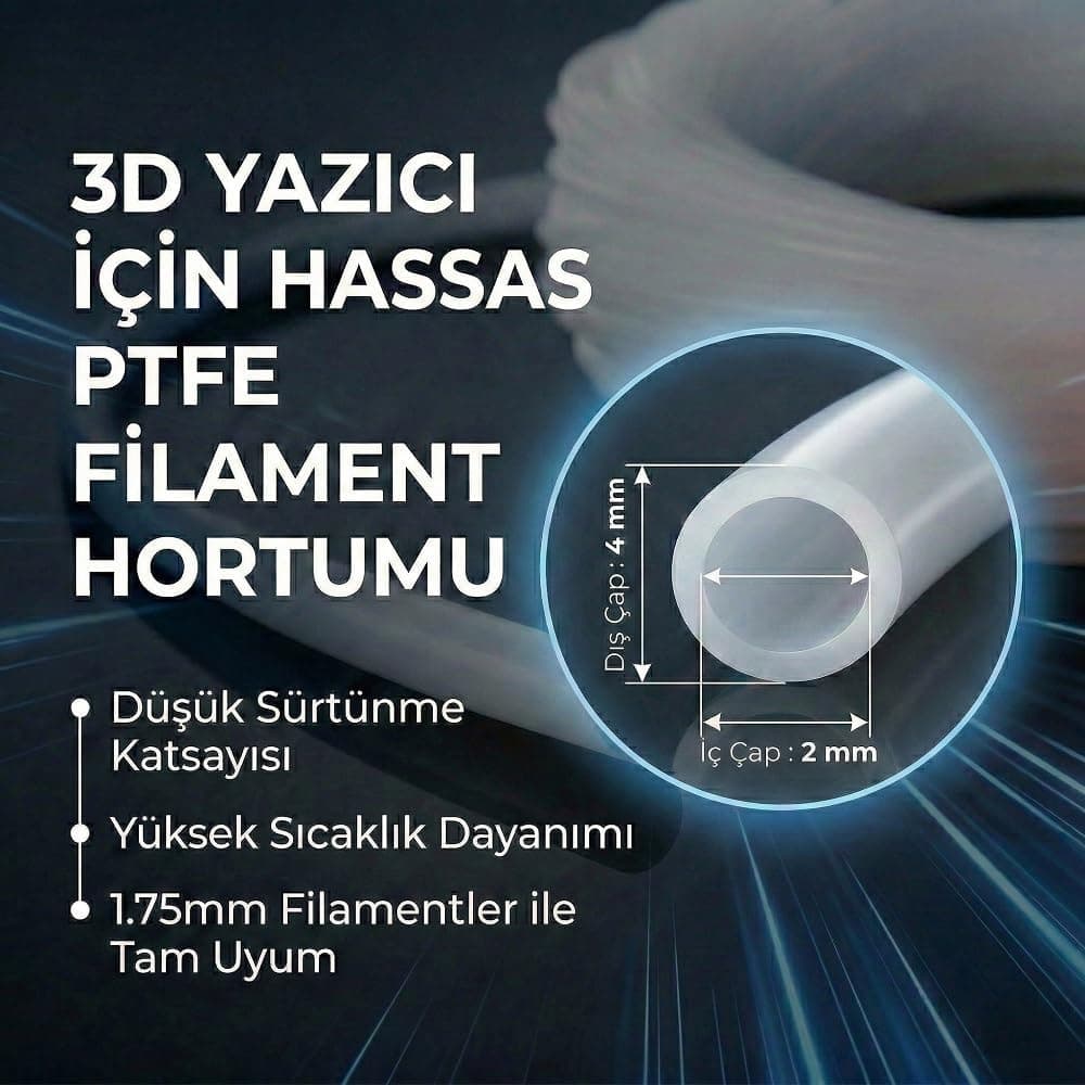 لوله راهنمای فیلامنت PTFE پرینتر سه بعدی Genel مناسب فیلامنت 1.75mm 2 متر لوله راهنمای فیلامنت PTFE پرینتر سه بعدی Genel مناسب فیلامنت 1.75mm 2 متر