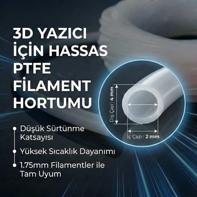 لوله راهنمای فیلامنت PTFE پرینتر سه بعدی Genel مناسب فیلامنت 1.75mm 2 متر لوله راهنمای فیلامنت PTFE پرینتر سه بعدی Genel مناسب فیلامنت 1.75mm 2 متر