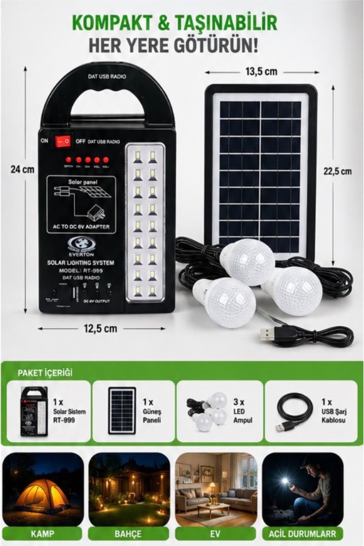 سیستم روشنایی خورشیدی ataşbey با پاوربانک، خروجی USB و 3 لامپ مدل AT-999 سیستم روشنایی خورشیدی ataşbey با پاوربانک، خروجی USB و 3 لامپ مدل AT-999