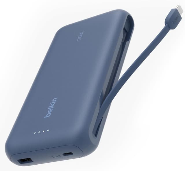 شارژر همراه Belkin 20K با کابل داخلی، شارژ سریع 30 W، USB-C، آبی شارژر همراه Belkin 20K با کابل داخلی، شارژ سریع 30 W، USB-C، آبی
