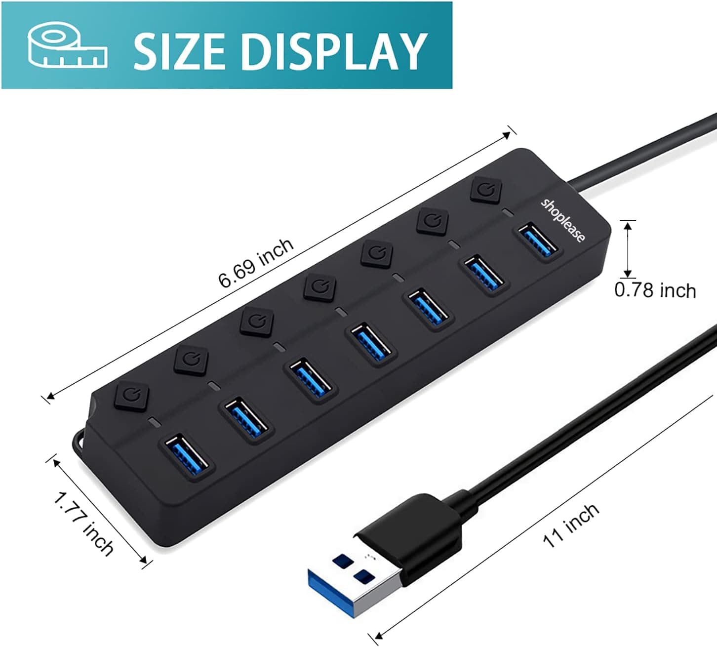 هاب USB 3.0 هفت پورت shoplease با کلید مستقل و چراغ، بدون آداپتور برق هاب USB 3.0 هفت پورت shoplease با کلید مستقل و چراغ، بدون آداپتور برق