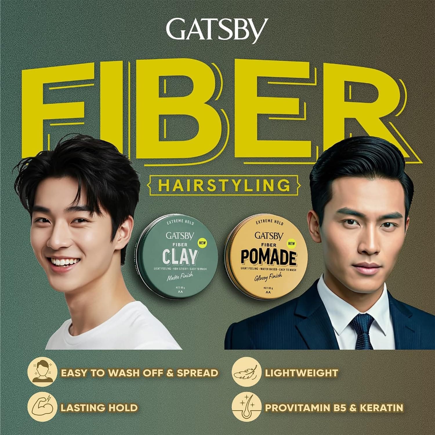 خمیر مو مردانه Gatsby Fiber Clay با حالت مت و نگهدارنده قوی 80g خمیر مو مردانه Gatsby Fiber Clay با حالت مت و نگهدارنده قوی 80g