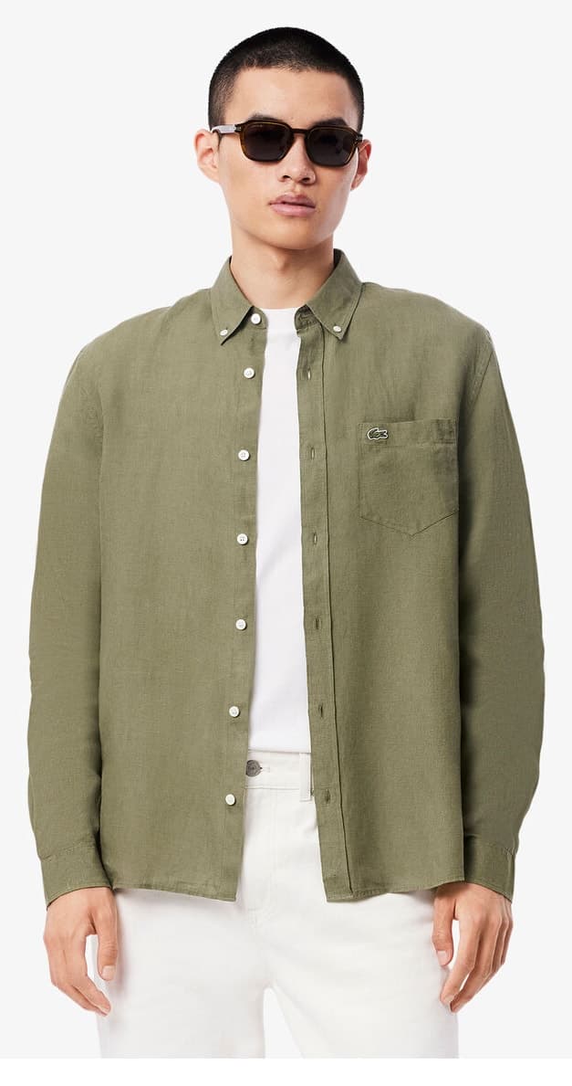 پیراهن مردانه Lacoste کتان یقه دکمهدار فیت معمولی خاکی پیراهن مردانه Lacoste کتان یقه دکمهدار فیت معمولی خاکی