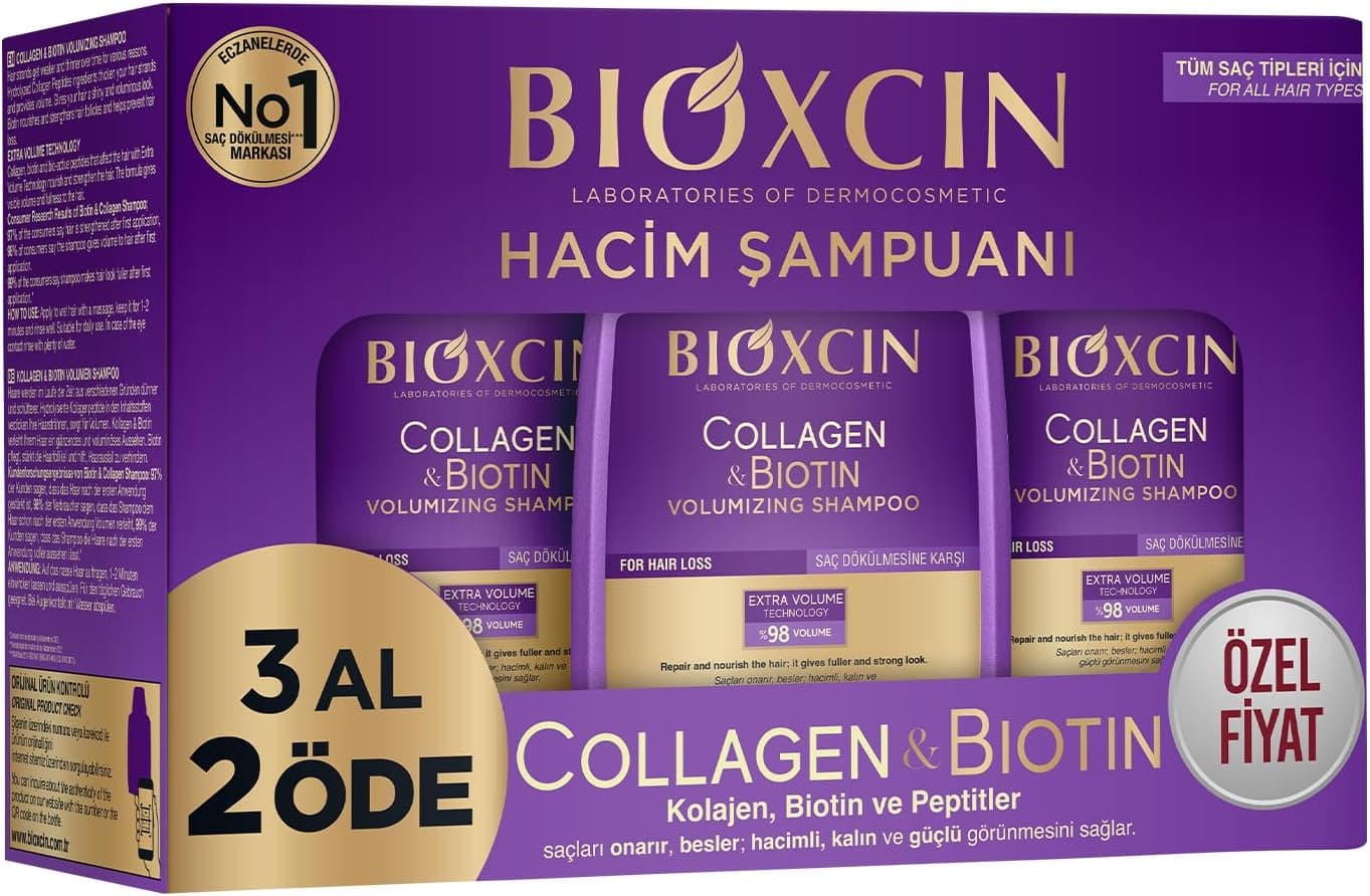 شامپو حجمدهنده Bioxcin Collagen & Biotin برای موهای نازک و بیحجم 3×300ml شامپو حجمدهنده Bioxcin Collagen & Biotin برای موهای نازک و بیحجم 3×300ml
