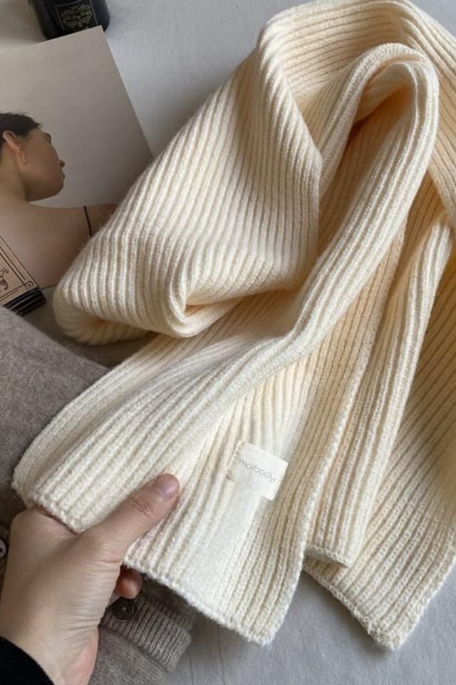 شال گردن بافتنی زنانه Moibody %100 اکریلیک ریبانهدار زمستانه رنگ اکرو شال گردن بافتنی زنانه Moibody %100 اکریلیک ریبانهدار زمستانه رنگ اکرو