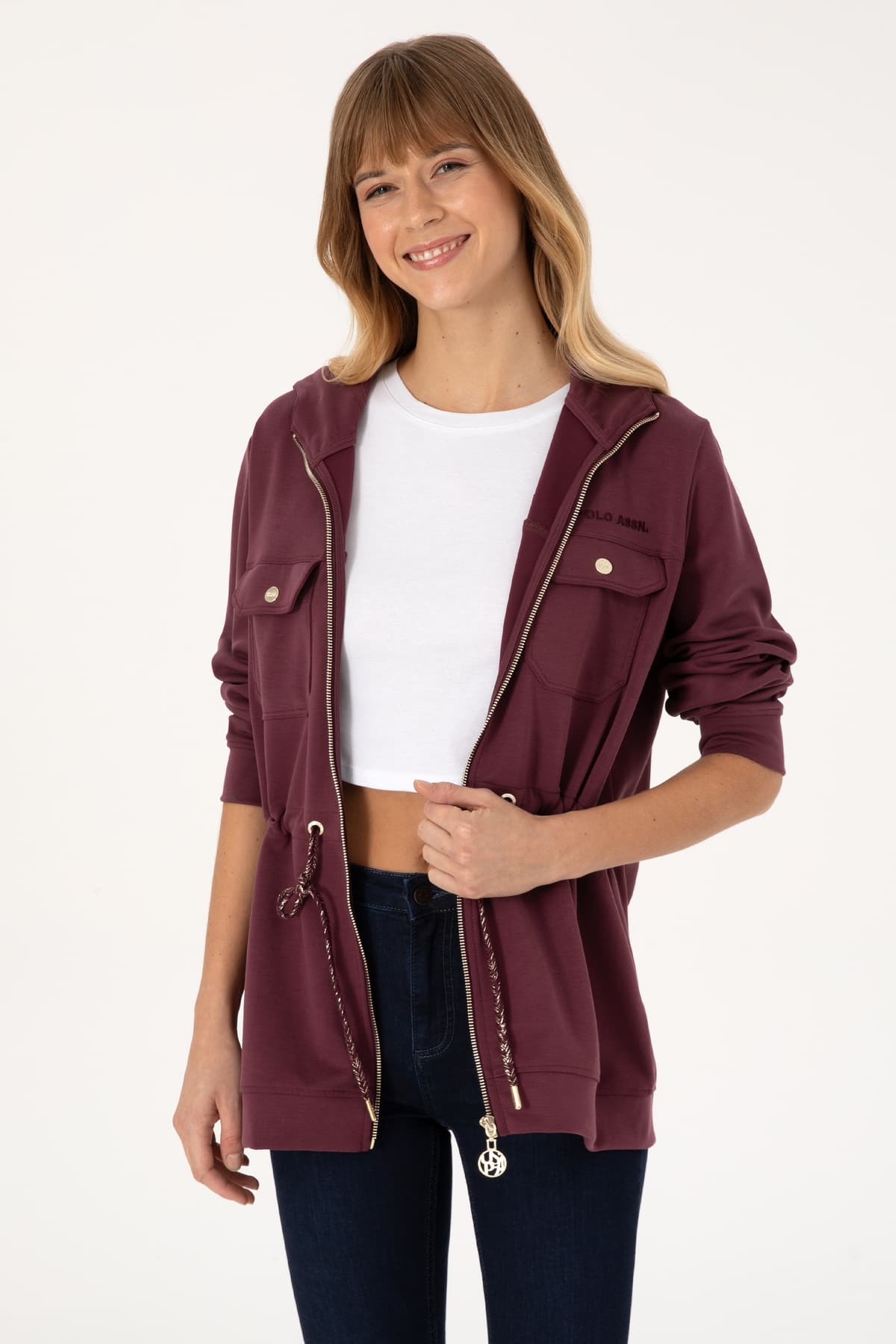 سوئیشرت زنانه U.S. Polo Assn. بوردو زیپدار کلاهدار مدل 50309102-VR177 سوئیشرت زنانه U.S. Polo Assn. بوردو زیپدار کلاهدار مدل 50309102-VR177