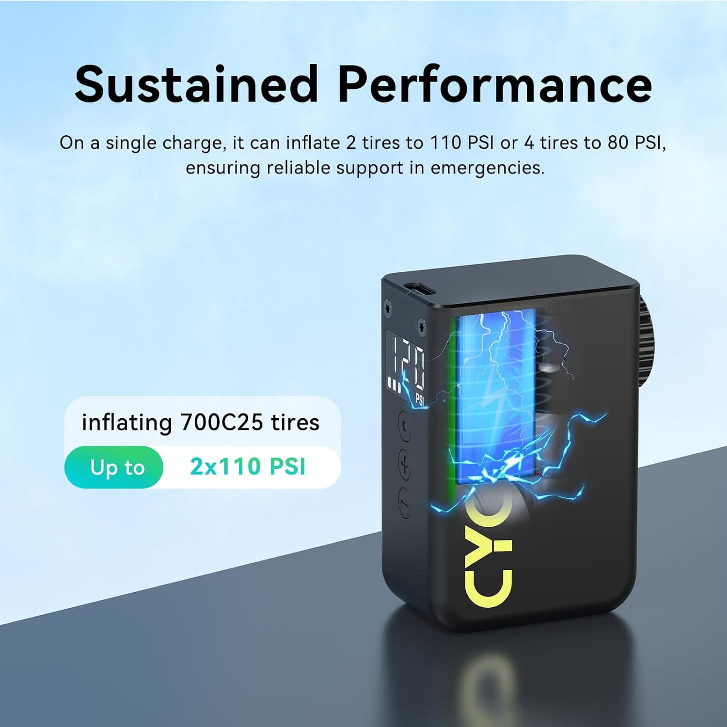 پمپ برقی کوچک دوچرخه CYCPLUS با نمایشگر فشار و توقف خودکار، حداکثر 120 PSI مدل AS2 پمپ برقی کوچک دوچرخه CYCPLUS با نمایشگر فشار و توقف خودکار، حداکثر 120 PSI مدل AS2