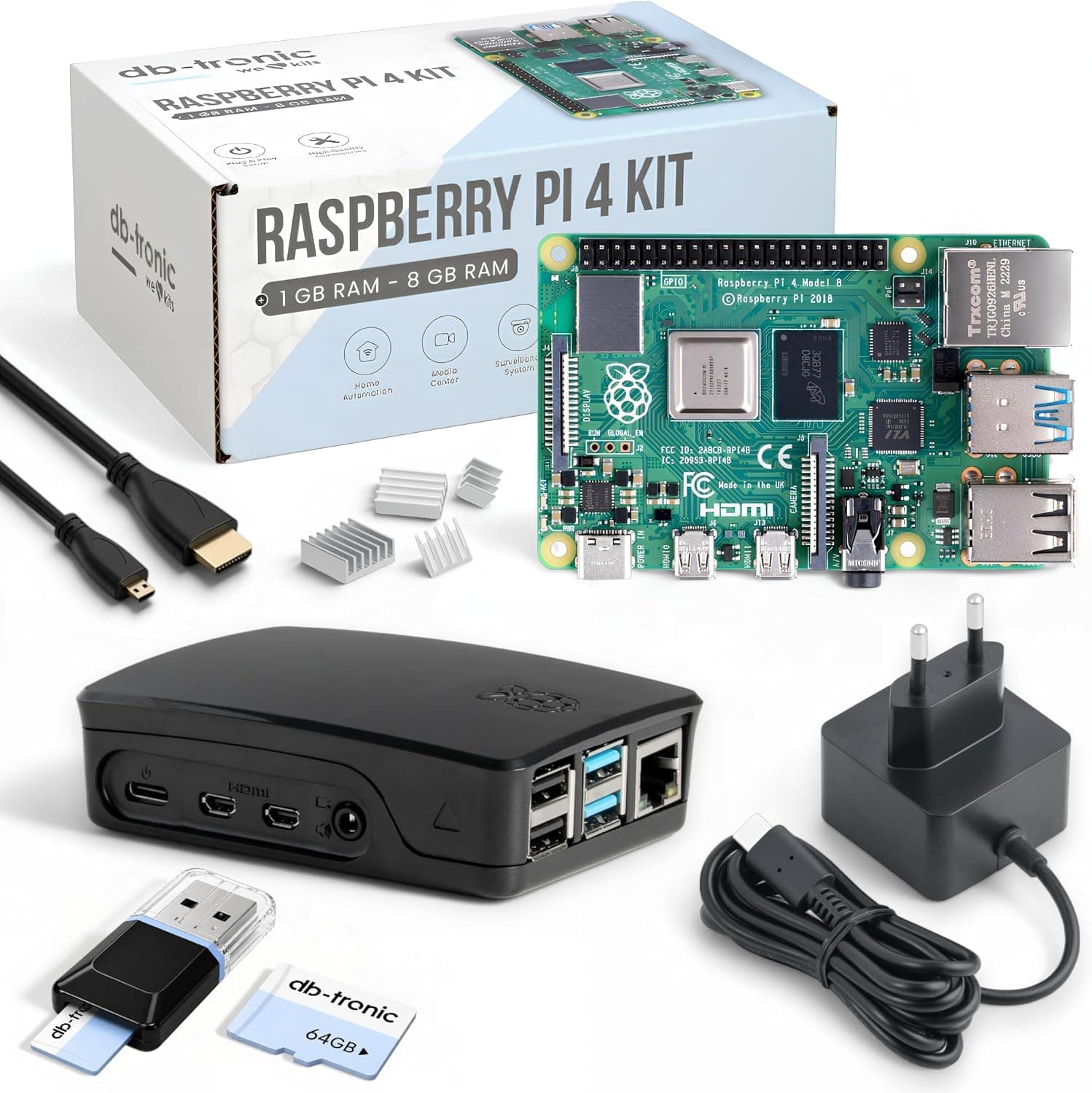 کیت استارتر Raspberry Pi 4 برند db-tronic با حافظه 64 GB و کیس مشکی کیت استارتر Raspberry Pi 4 برند db-tronic با حافظه 64 GB و کیس مشکی