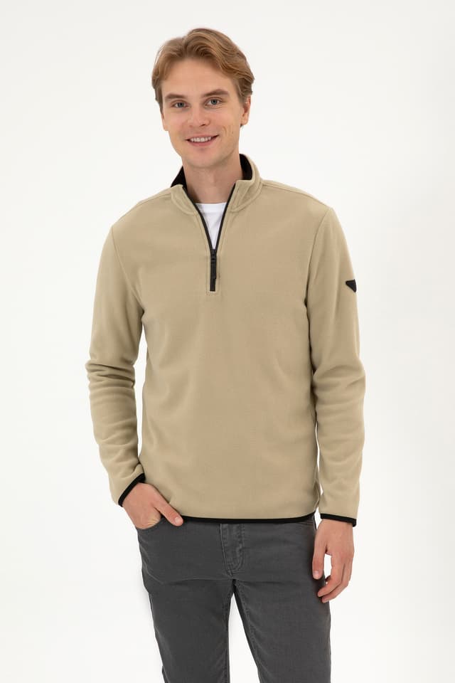 سوئیشرت مردانه U.S. Polo Assn. فیت معمولی پلار نیم زیپ خاکی روشن مدل 50313777-VR183 سوئیشرت مردانه U.S. Polo Assn. فیت معمولی پلار نیم زیپ خاکی روشن مدل 50313777-VR183