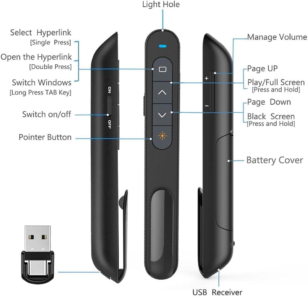 ریموت ارائه بیسیم Kinizuxi دوکاره USB Type C برای PowerPoint با اشارهگر و تعویض اسلاید ریموت ارائه بیسیم Kinizuxi دوکاره USB Type C برای PowerPoint با اشارهگر و تعویض اسلاید