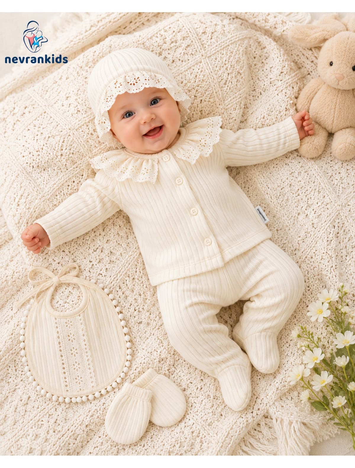 ست 5 تکه نوزادی بیمارستانی nevrankids با پارچه طبیعی ست 5 تکه نوزادی بیمارستانی nevrankids با پارچه طبیعی