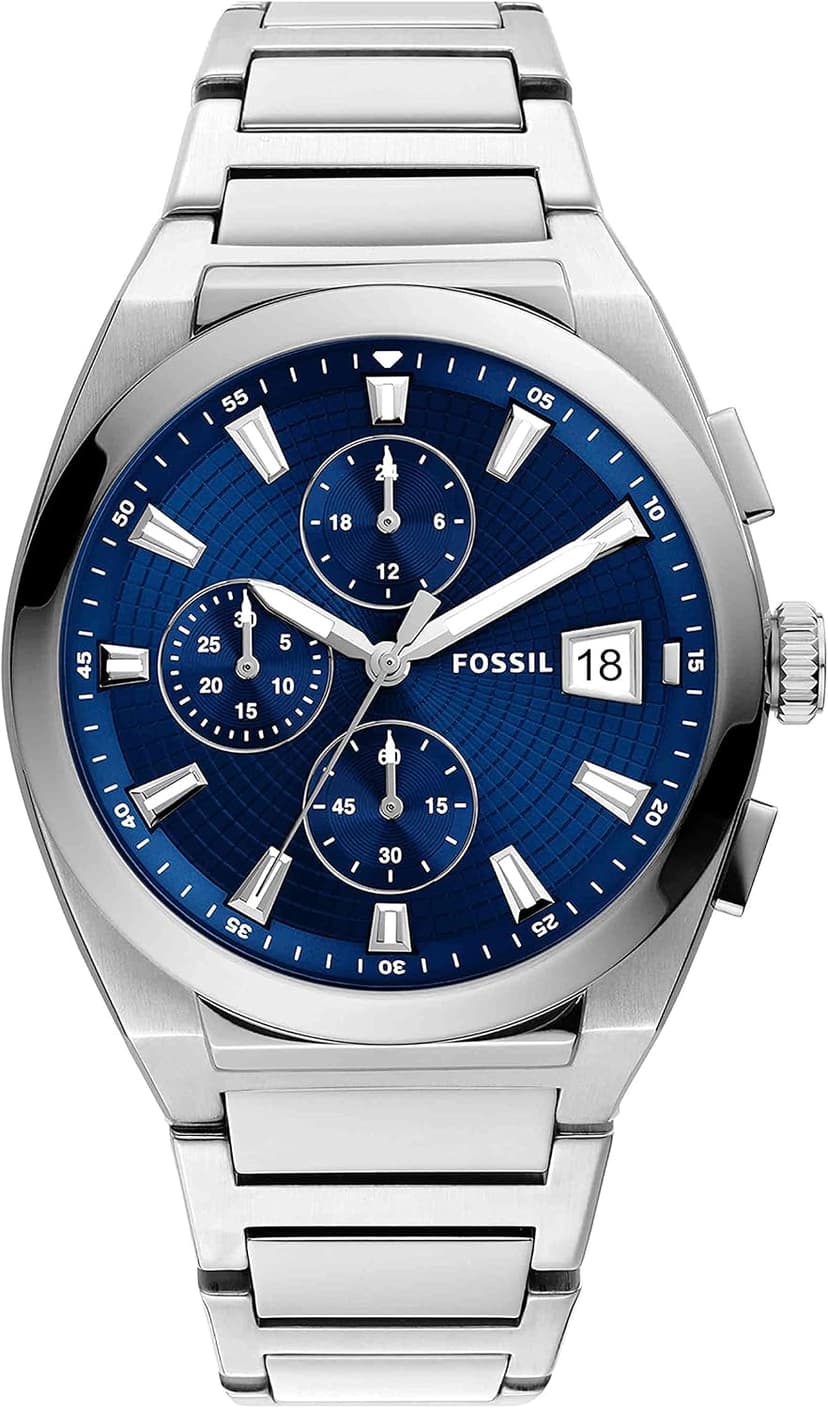 ساعت مردانه Fossil مدل Everett فولاد ضد زنگ رسمی کوارتز کرونوگراف نقرهای/آبی ساعت مردانه Fossil مدل Everett فولاد ضد زنگ رسمی کوارتز کرونوگراف نقرهای/آبی