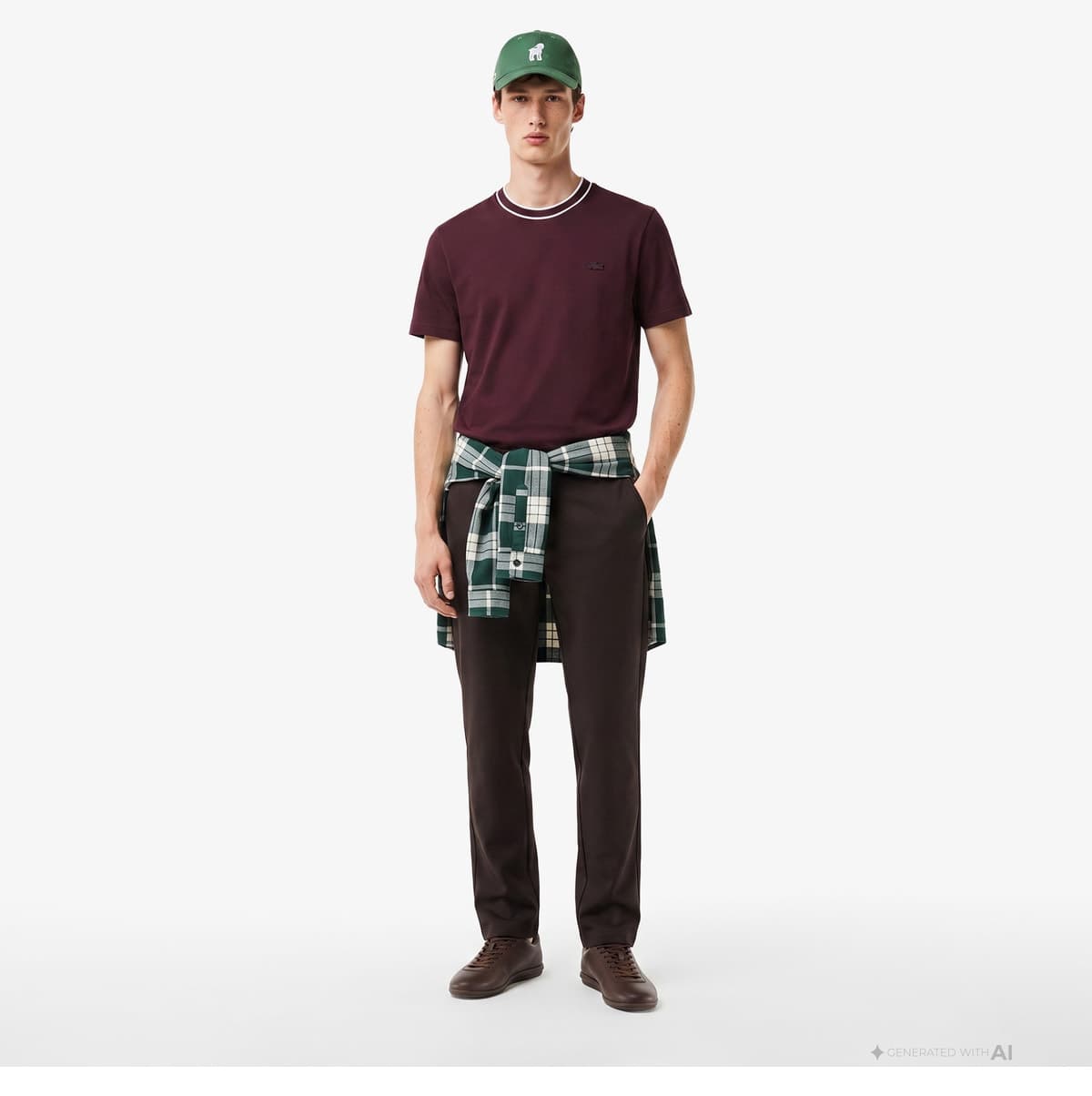 تیشرت مردانه Lacoste فیت معمولی یقه گرد زرشکی تیشرت مردانه Lacoste فیت معمولی یقه گرد زرشکی
