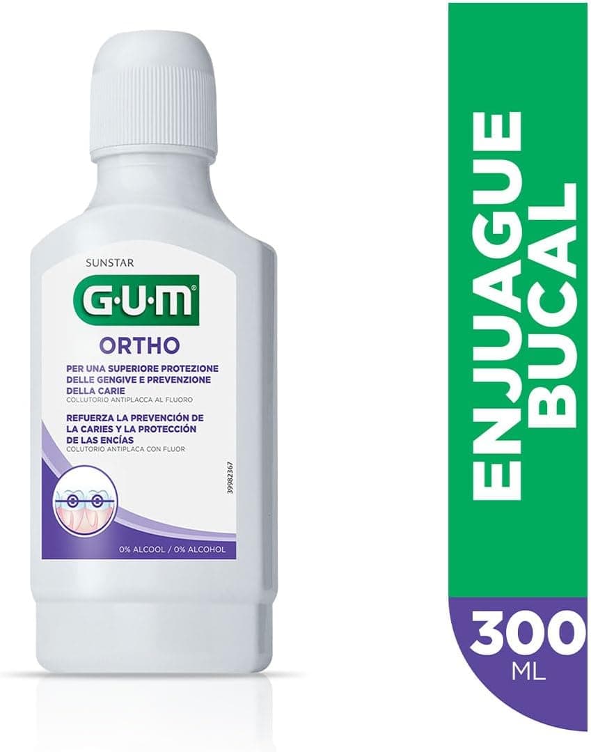 دهانشویه GUM Ortho طعم نعناع ملایم بدون الکل 300ml دهانشویه GUM Ortho طعم نعناع ملایم بدون الکل 300ml