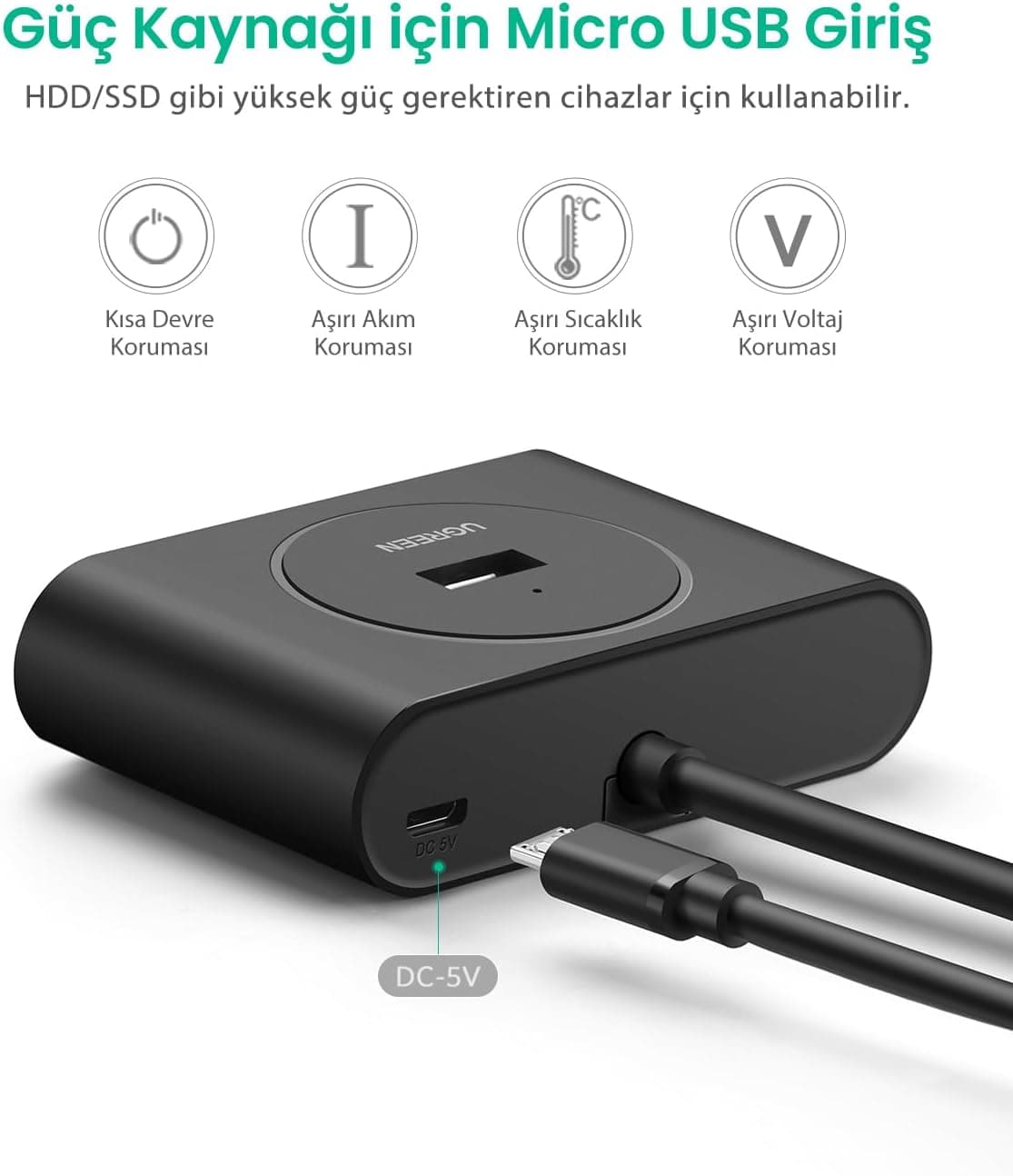 هاب 4 پورته USB 3.0 UGREEN با ورودی USB A/USB C مشکی 1 متر هاب 4 پورته USB 3.0 UGREEN با ورودی USB A/USB C مشکی 1 متر