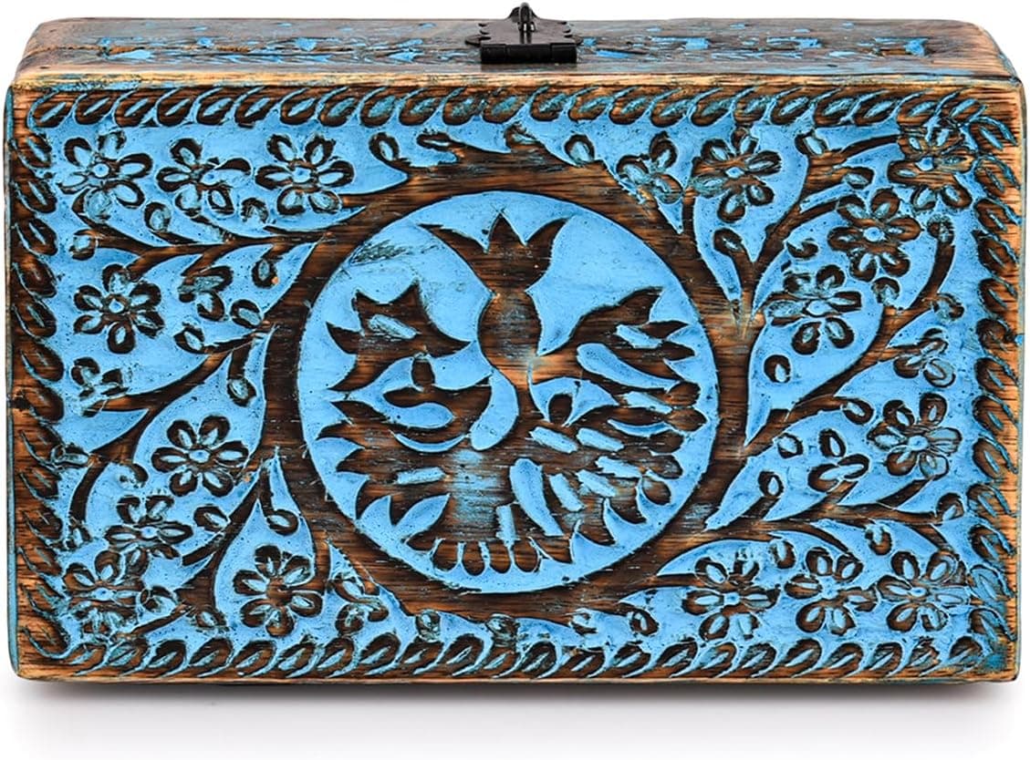 جعبه جواهرات و خردهریز چوبی BHAVATU با طرح درخت زندگی، ابعاد 8" x 5" x 2.5" جعبه جواهرات و خردهریز چوبی BHAVATU با طرح درخت زندگی، ابعاد 8" x 5" x 2.5"