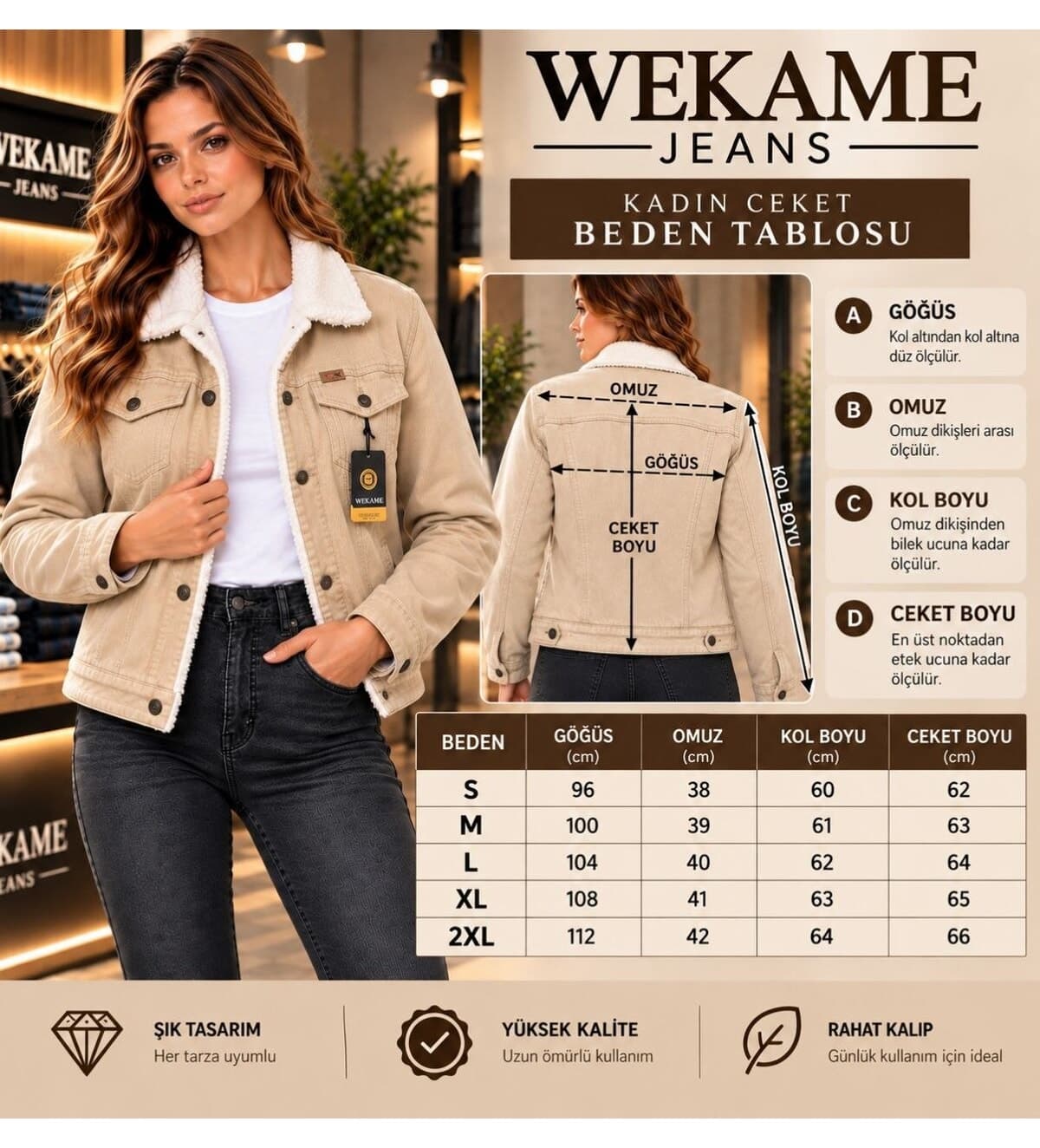 کت جین زنانه WKM کژوال فیت معمولی با آستر خز کت جین زنانه WKM کژوال فیت معمولی با آستر خز