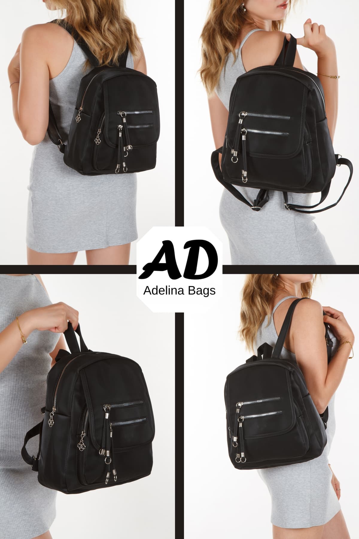 کولهپشتی زنانه Adelina Bags روزمره مشکی با دربدار و زیپدار کولهپشتی زنانه Adelina Bags روزمره مشکی با دربدار و زیپدار