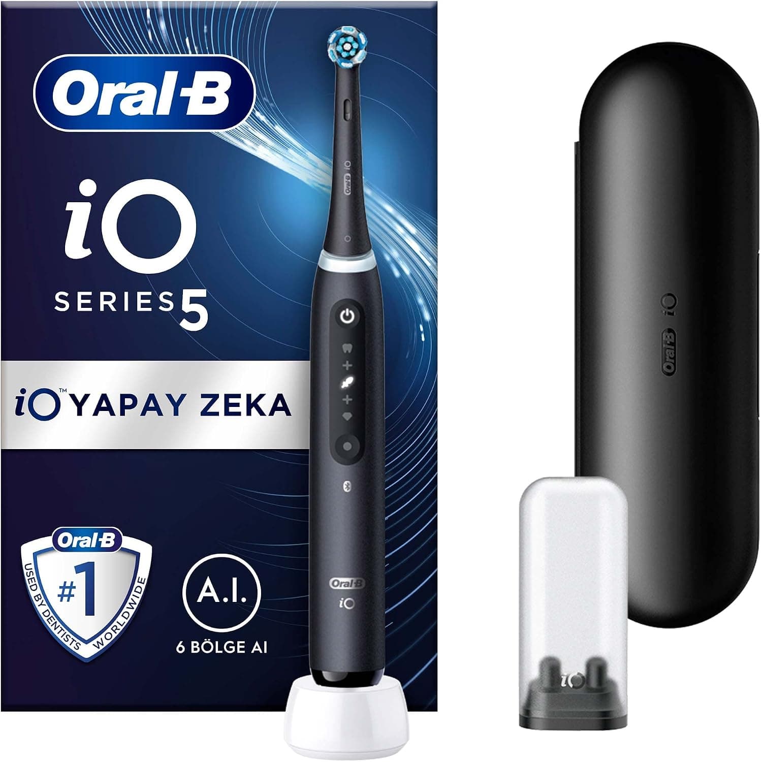 مسواک برقی شارژی مشکی Oral-B مدل iO 5 با فناوری هوش مصنوعی بههمراه 4 عدد سری یدکی سفید iO Radiant White مسواک برقی شارژی مشکی Oral-B مدل iO 5 با فناوری هوش مصنوعی بههمراه 4 عدد سری یدکی سفید iO Radiant White