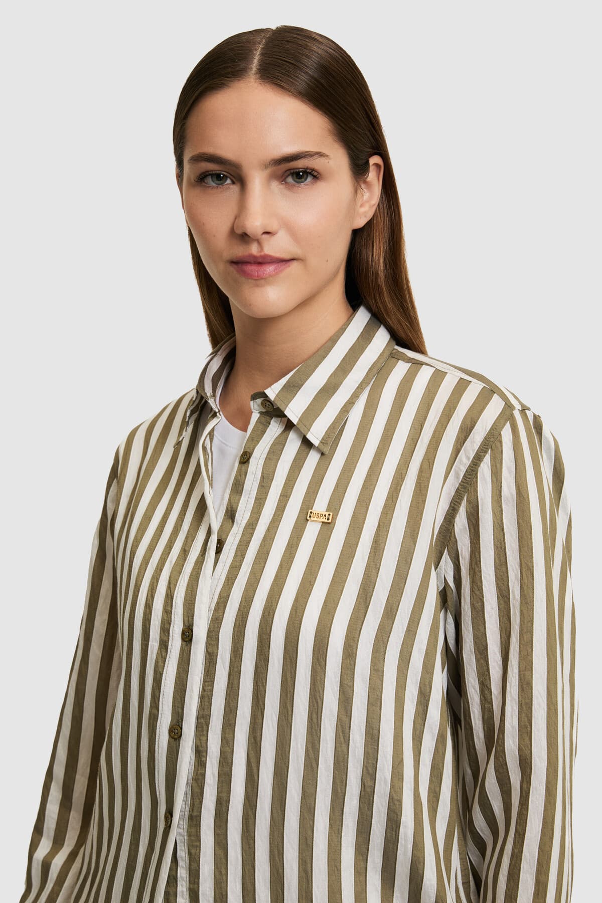 پیراهن زنانه U.S. Polo Assn. آستین بلند راهراه خاکی مدل 50324736-VR027 پیراهن زنانه U.S. Polo Assn. آستین بلند راهراه خاکی مدل 50324736-VR027