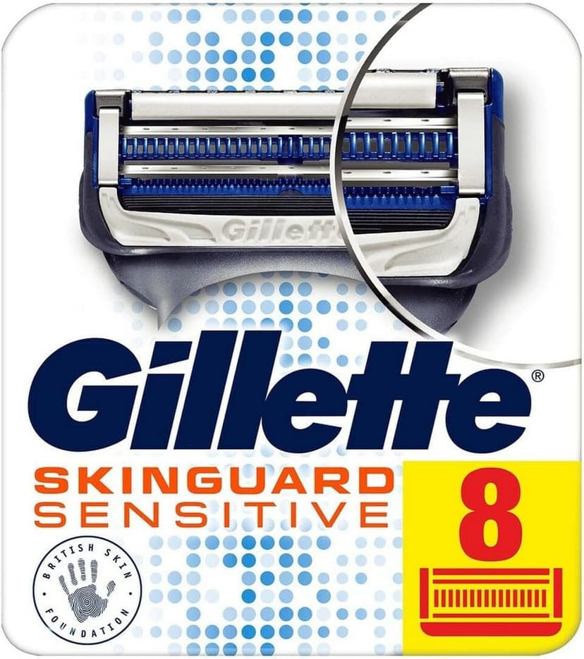 تیغ یدک مردانه Gillette با تریمر دقیق مدل SkinGuard Sensitive بسته 8 عددی تیغ یدک مردانه Gillette با تریمر دقیق مدل SkinGuard Sensitive بسته 8 عددی