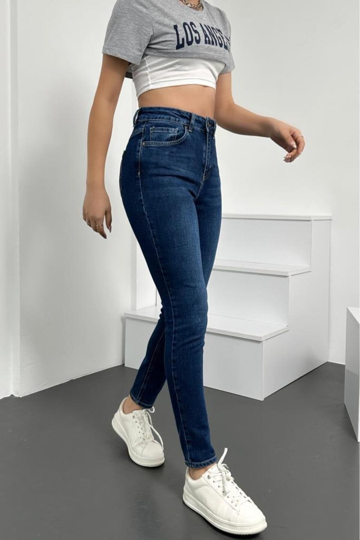 شلوار جین زنانه HLT JEANS آبی سوپر اسکینی فیت کمر بلند کشی مدل JENNİE-STEVE شلوار جین زنانه HLT JEANS آبی سوپر اسکینی فیت کمر بلند کشی مدل JENNİE-STEVE