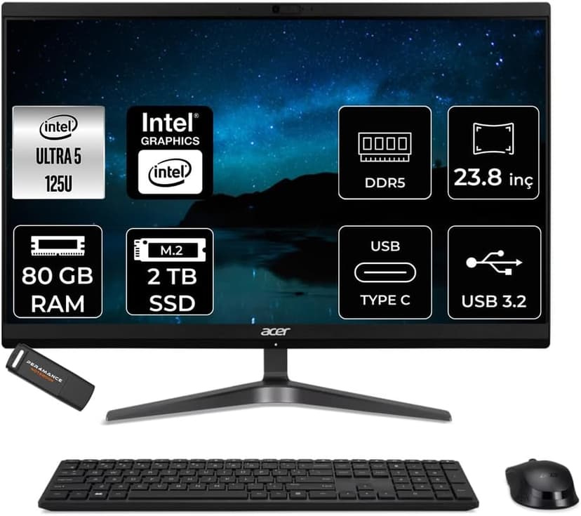 کامپیوتر آل این وان Acer Veriton Ultra 5 125U 80Gb 2Tb SSD 23.8 اینچ FHD FDOS کامپیوتر آل این وان Acer Veriton Ultra 5 125U 80Gb 2Tb SSD 23.8 اینچ FHD FDOS