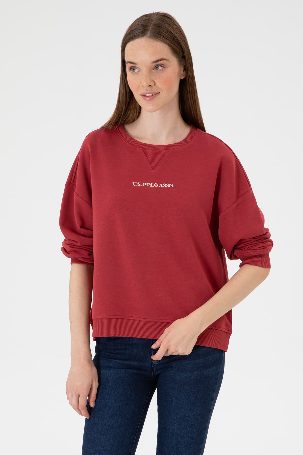 سوئیشرت زنانه U.S. Polo Assn. زرشکی یقه گرد مدل 50313562-VR223 سوئیشرت زنانه U.S. Polo Assn. زرشکی یقه گرد مدل 50313562-VR223