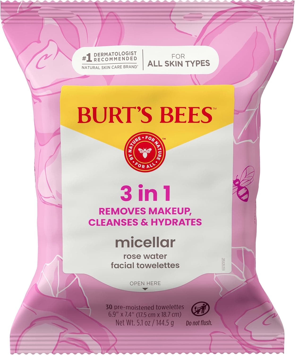 دستمال مرطوب میسلار پاککننده آرایش Burt's Bees با آب گل محمدی 30 عدد دستمال مرطوب میسلار پاککننده آرایش Burt's Bees با آب گل محمدی 30 عدد
