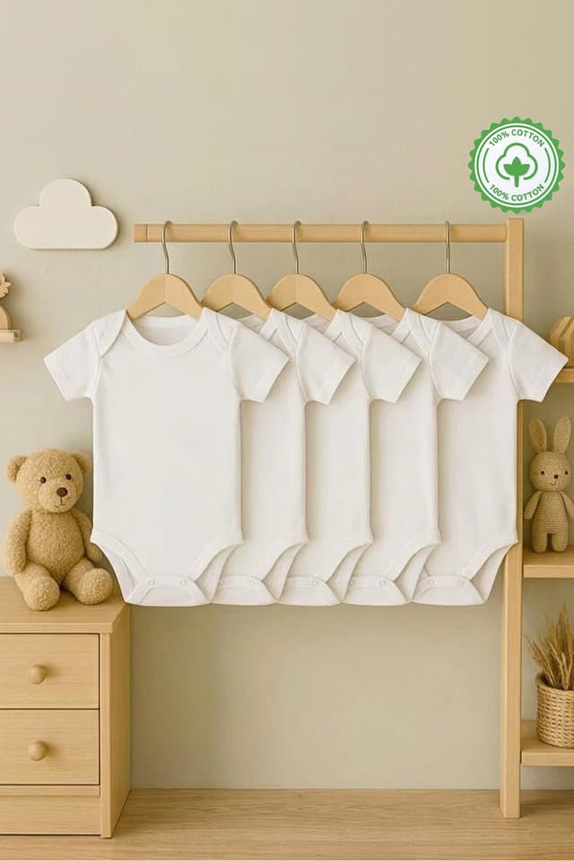 ست بادی نوزادی دخترانه و پسرانه bebeqon آستین کوتاه یقه گرد 5 عددی 100% پنبه ست بادی نوزادی دخترانه و پسرانه bebeqon آستین کوتاه یقه گرد 5 عددی 100% پنبه