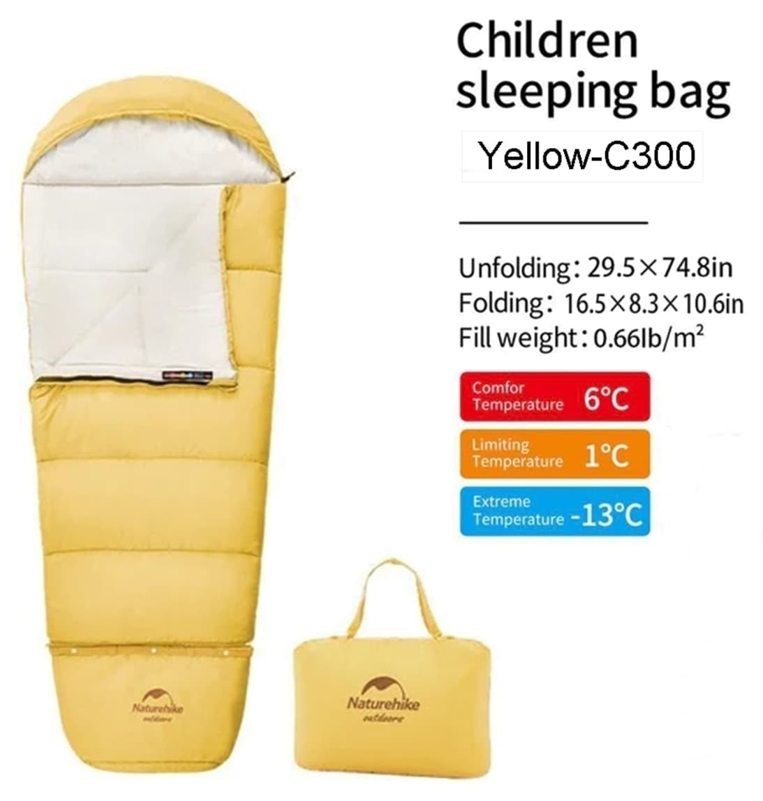 کیسه خواب کودک Naturehike نخی الترالایت -13°C زرد مدل C300 کیسه خواب کودک Naturehike نخی الترالایت -13°C زرد مدل C300