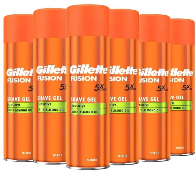 ژل اصلاح مردانه Gillette مدل Fusion5 Ultra Sensitive با رایحه بادام 6×200ml ژل اصلاح مردانه Gillette مدل Fusion5 Ultra Sensitive با رایحه بادام 6×200ml