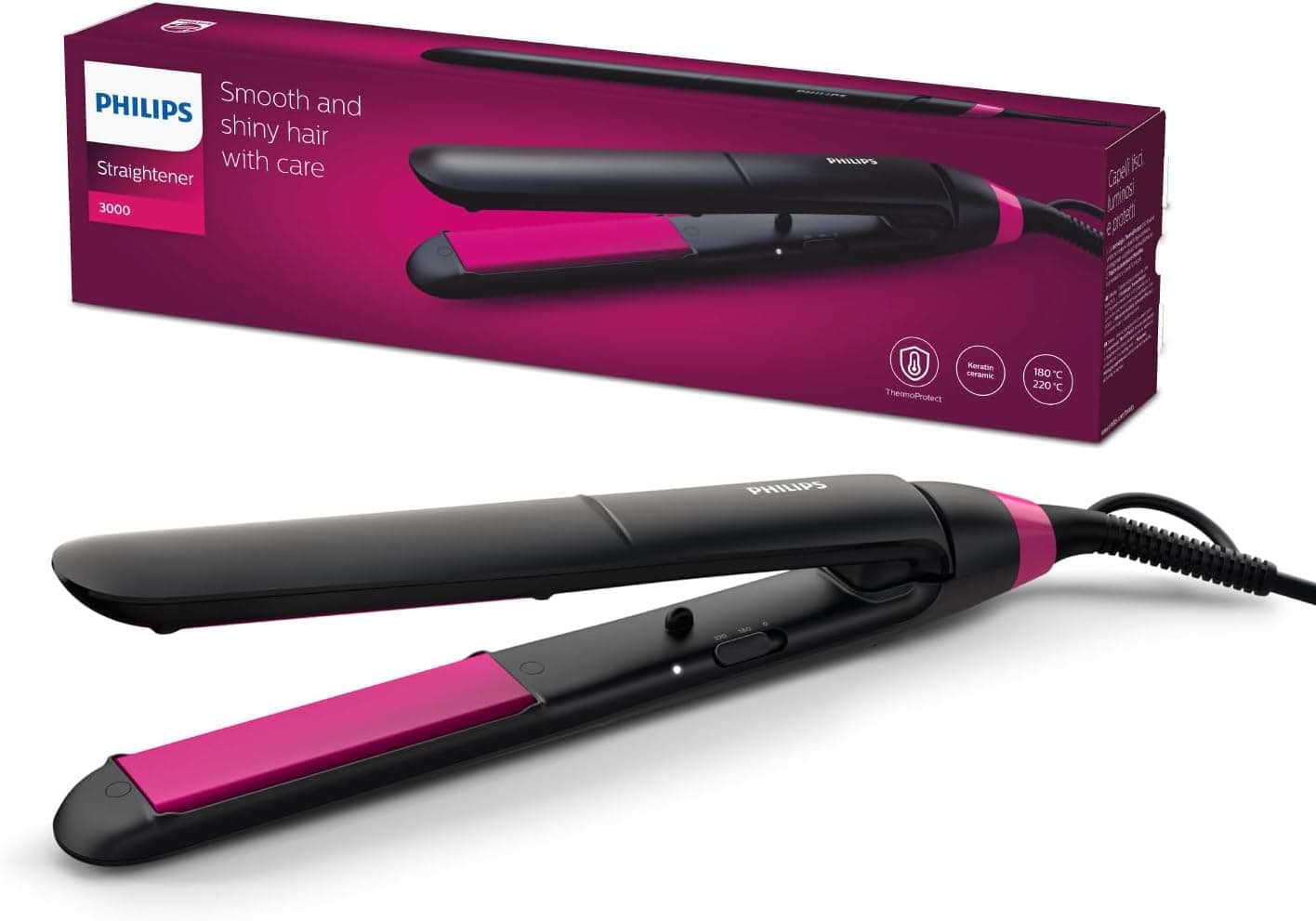 اتو مو PHILIPS با صفحات سرامیکی کراتین و فناوری ThermoProtect، 2 تنظیم دما، قفل دکمه، مدل BHS375/00 اتو مو PHILIPS با صفحات سرامیکی کراتین و فناوری ThermoProtect، 2 تنظیم دما، قفل دکمه، مدل BHS375/00