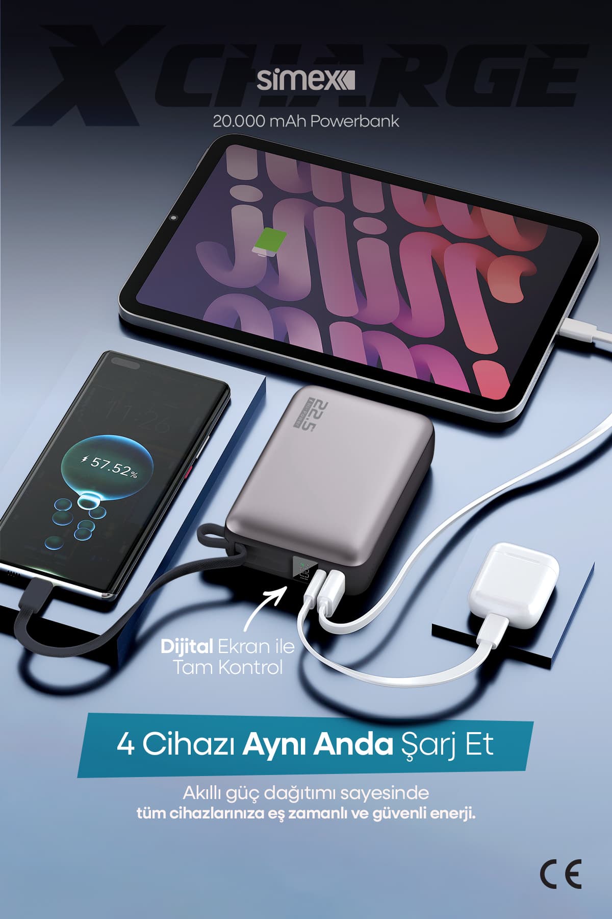 پاوربانک Simex 20.000 mAh با شارژ سریع 22.5W PD، کابل داخلی و نمایشگر دیجیتال پاوربانک Simex 20.000 mAh با شارژ سریع 22.5W PD، کابل داخلی و نمایشگر دیجیتال