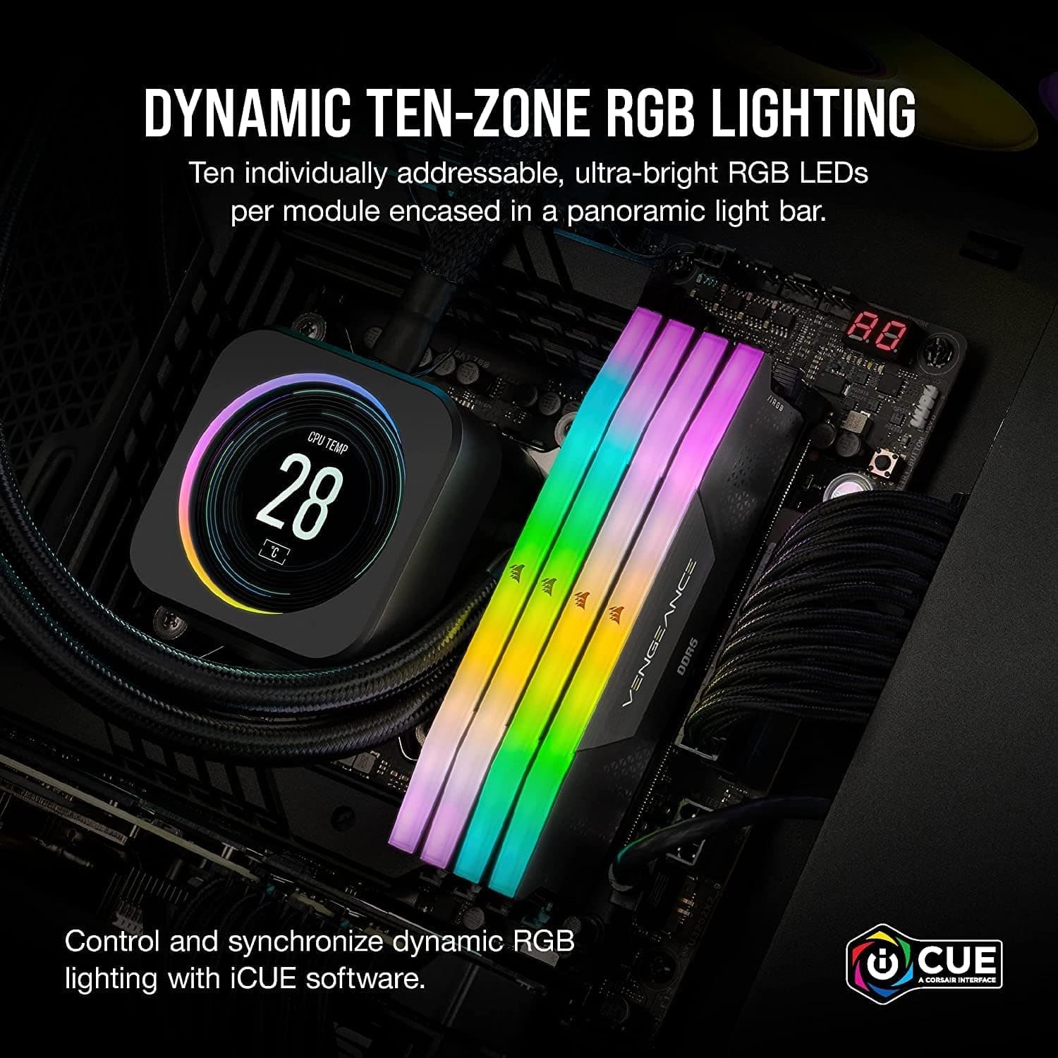 رم کامپیوتر Corsair Vengeance RGB DDR5 ظرفیت 48GB (2x24GB) فرکانس 6000MHz مدل CMH48GX5M2E6000C36 رم کامپیوتر Corsair Vengeance RGB DDR5 ظرفیت 48GB (2x24GB) فرکانس 6000MHz مدل CMH48GX5M2E6000C36