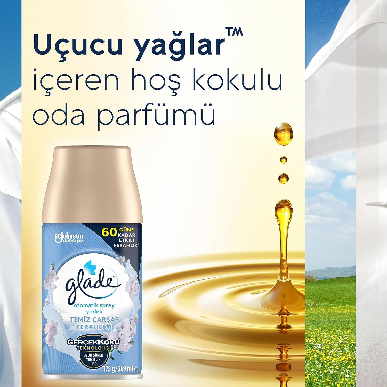 اسپری یدک خوشبوکننده خودکار Glade با رایحه ملحفه تمیز 60 روزه 1×269 mL اسپری یدک خوشبوکننده خودکار Glade با رایحه ملحفه تمیز 60 روزه 1×269 mL
