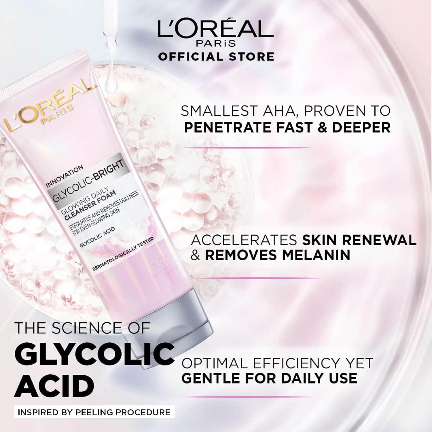 فوم شوینده صورت روزانه L’Oréal Paris Glycolic Bright درخشانکننده 100ML فوم شوینده صورت روزانه L’Oréal Paris Glycolic Bright درخشانکننده 100ML