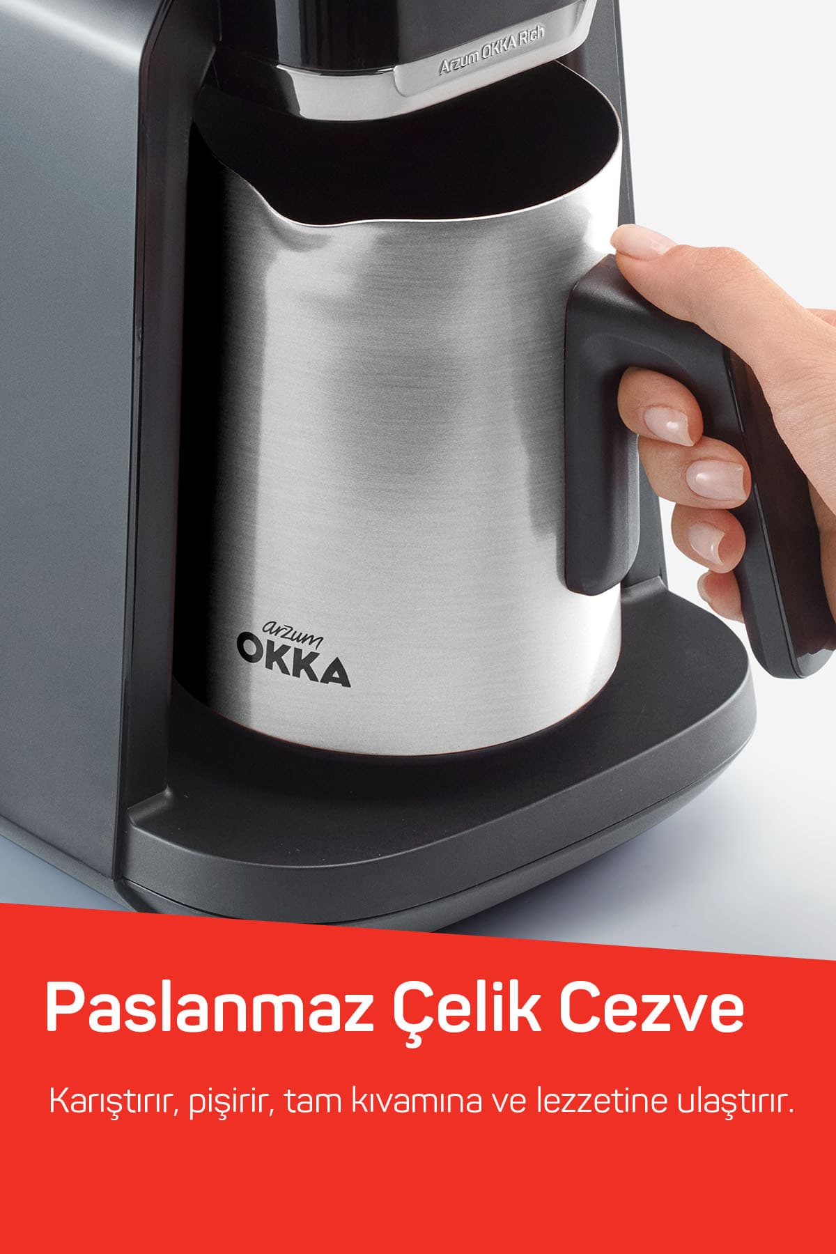 ماشین قهوه ترک Arzum OKKA Rich Pro Plus با ۸ حالت نوشیدنی، ۴ فنجان، کروم، مدل OK0036-0500 ماشین قهوه ترک Arzum OKKA Rich Pro Plus با ۸ حالت نوشیدنی، ۴ فنجان، کروم، مدل OK0036-0500