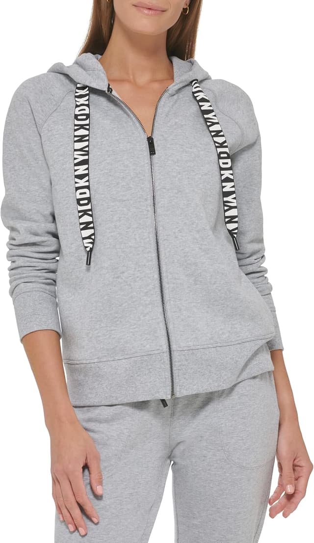 هودی زیپدار زنانه DKNY با لوگو و بند تنظیم، مدل Activewear Sweatshirt هودی زیپدار زنانه DKNY با لوگو و بند تنظیم، مدل Activewear Sweatshirt