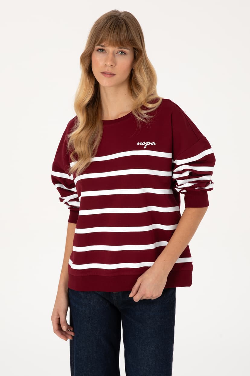 سوئیشرت زنانه U.S. Polo Assn. راهراه بوردو یقه گرد مدل 50313572-VR014 سوئیشرت زنانه U.S. Polo Assn. راهراه بوردو یقه گرد مدل 50313572-VR014