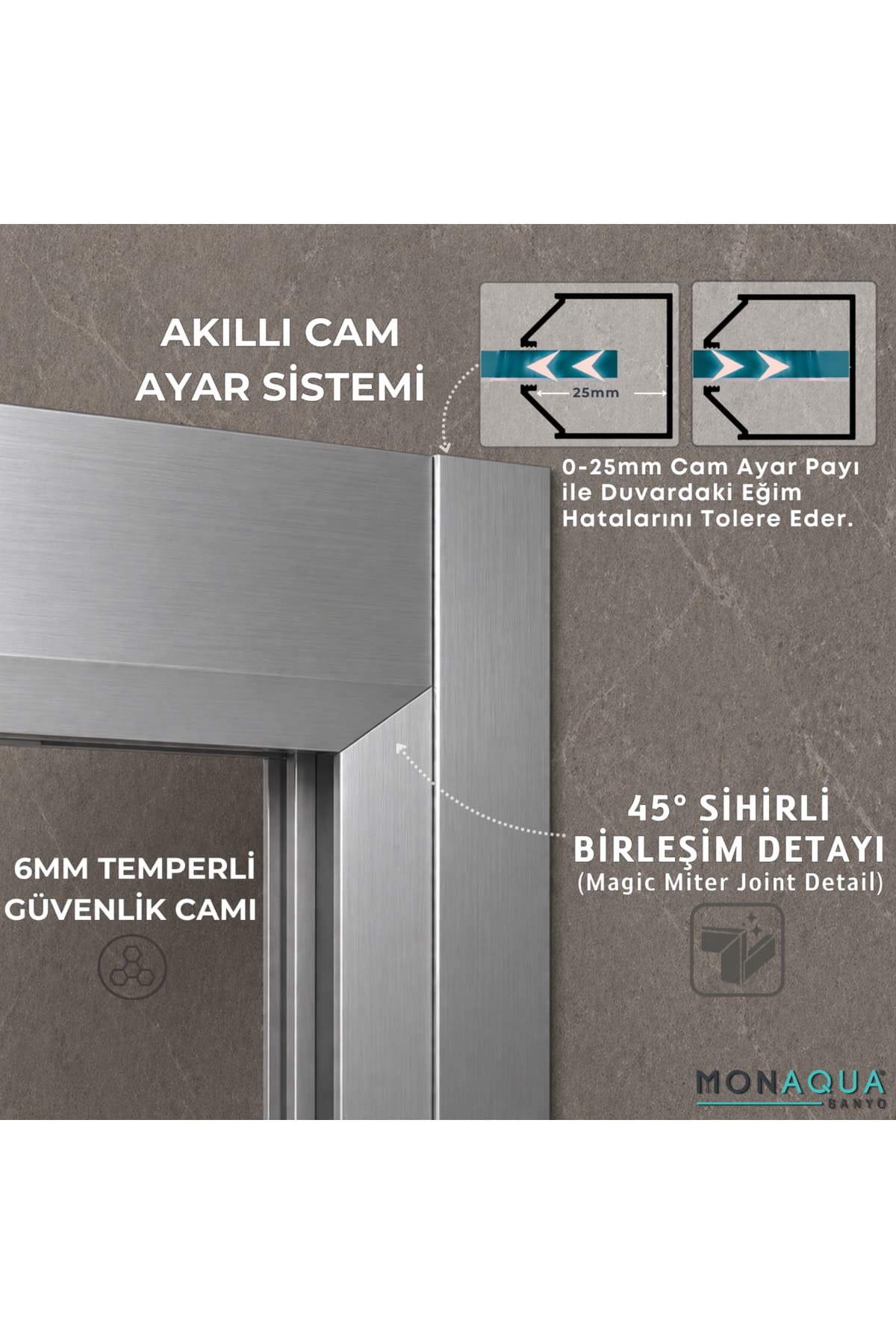 کابین دوش مربعی MONAQUA با پروفیل آلومینیومی آنودایز براق و شیشه سکوریت شفاف 6 mm مدل Arteko کابین دوش مربعی MONAQUA با پروفیل آلومینیومی آنودایز براق و شیشه سکوریت شفاف 6 mm مدل Arteko